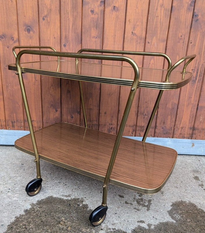 Serving Cart Tea Cart Walnut 60s Table Side Table Brass Mid Century 2