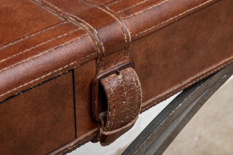Vintage Leather Luggage Form Accent Table With Spayed Iron Base gallery