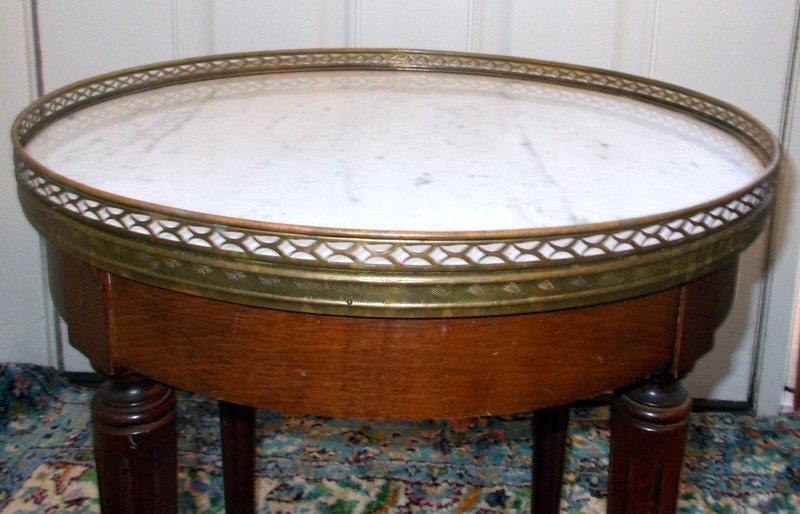 MARBLE TOP Accent Side Tea TABLE French LOUIS XVl style DANBY Brass Gallery gallery