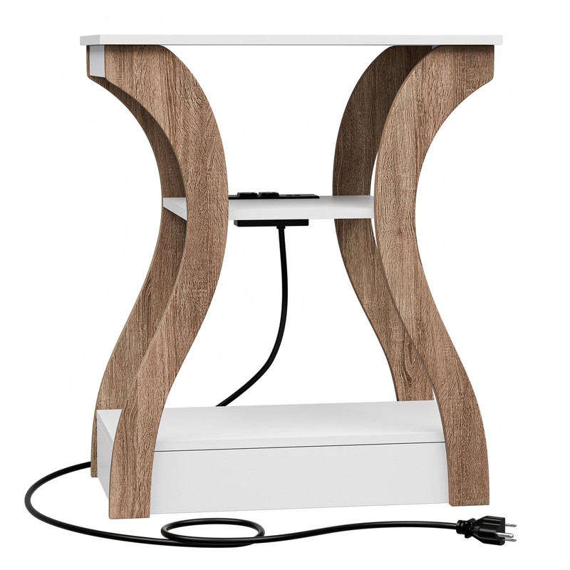 Set of 2 End Tables w/Charging Station Side Table with USB Ports & Outlets White gallery