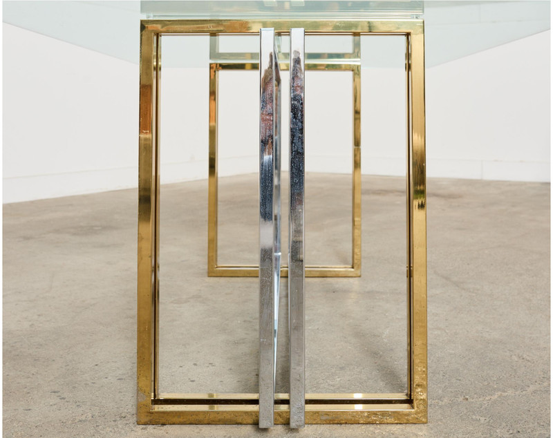 Romeo Rega Hollywood Regency Italian Designer Glass Brass & Chrome Dining Table gallery