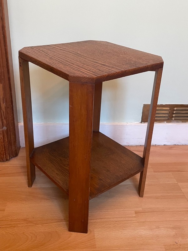 Small antique art deco side table Vintage Retro Octagonal Side Table Dark Wood gallery