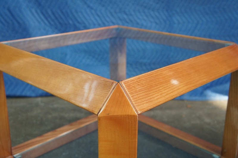 Mid Century Italian Modern Wood & Glass Square Cube Side End Table Minimalist gallery