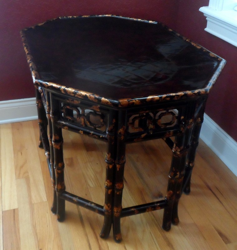 Vintage Maitland-Smith Campaign Style Faux Tortoise Shell Bamboo Tray Table gallery