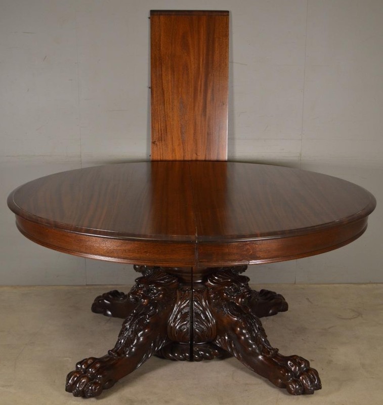 60” Round Mahogany Banquet Table w Heavily Carved Base - Monumental 1890s #22017 gallery