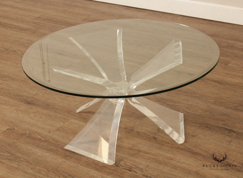 Post Modern Round Glass Top Acrylic Base Butterfly Coffee Table gallery