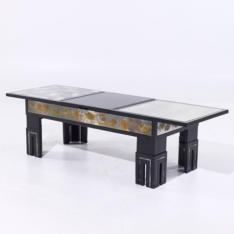 James Mont Mid Century Mottled Glass Coffee Table gallery