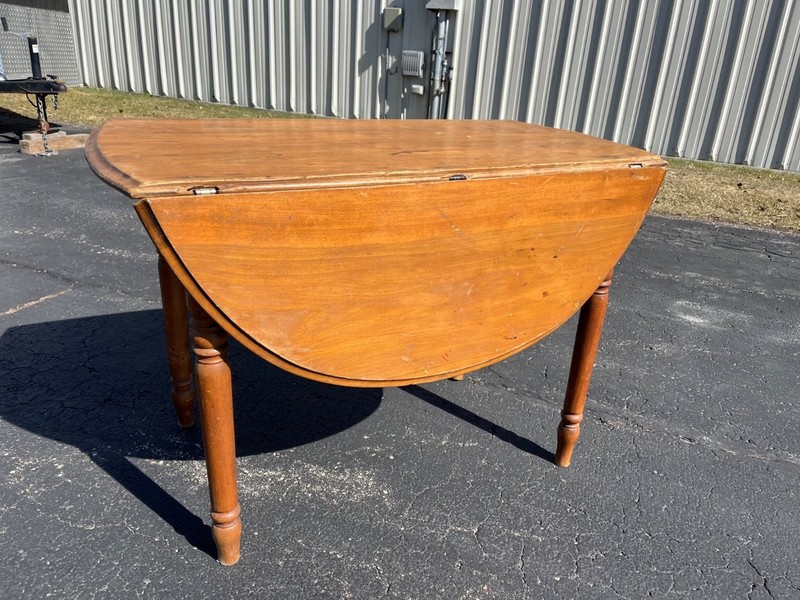 Antique Primitive 19th c. Farmhouse Round Drop-Leaf Kitchen Table gallery
