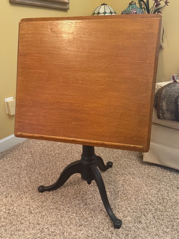 Antique Adjustable Cast Iron & Oak Industrial Drafting Table gallery