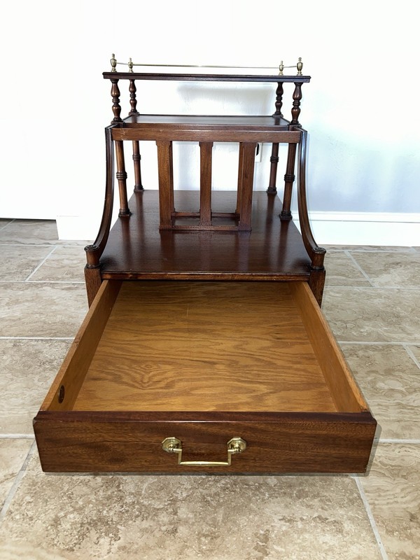 Mid-Century John Scalia Mahogany Canterbury Magazine Rack & Caster Wheels gallery