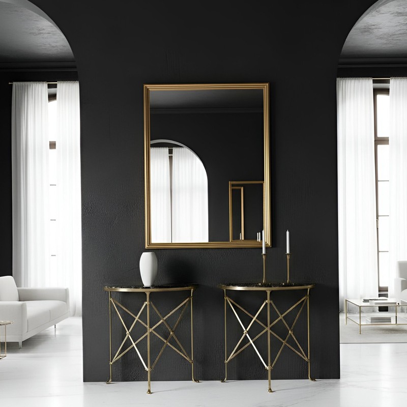 Pair of Bronze and Black Granite Demilune Console Tables, Manner of Jansen gallery