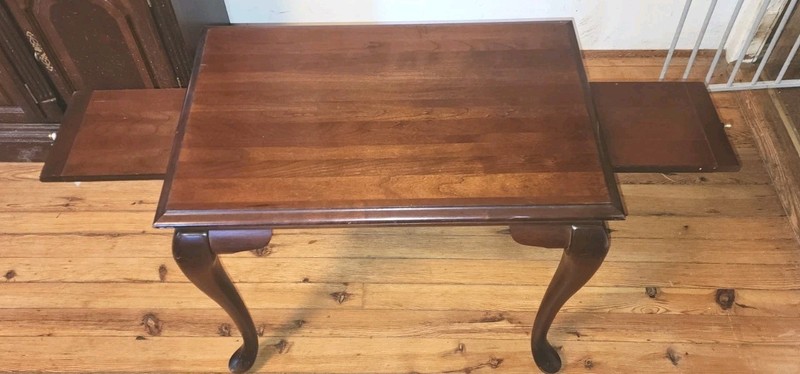 Vintage Solid cherry queen anne tea table with pull out boards gallery