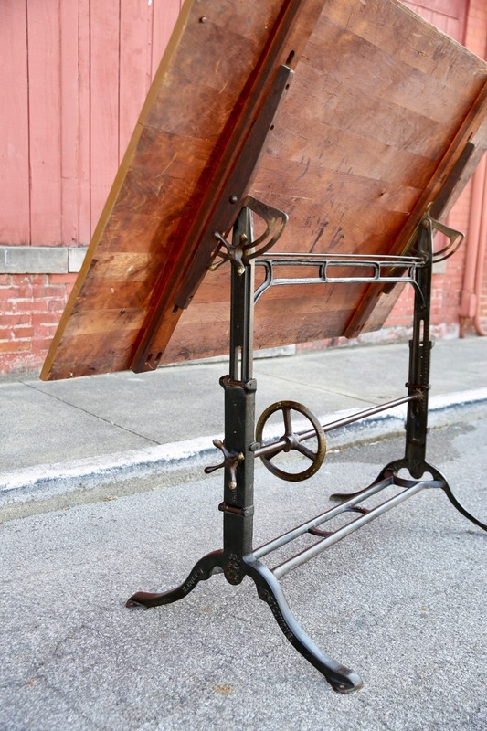Antique Drafting Table Cast Iron industrial Easel Hand Crank H. Cole Columbus OH gallery