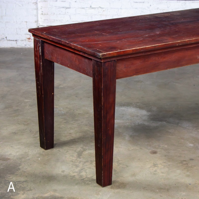Early 20th Rustic Mahogany Farmhouse Harvest Dining Table Distressed Finish gallery