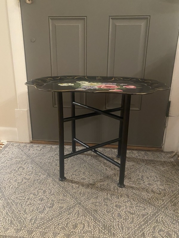 Estate Hand Painted Large Tole Tray Table