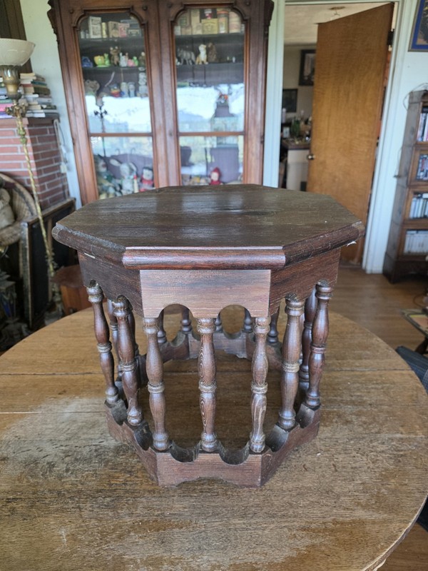 Vintage Octagonal Walnut Side Table Burl Top Turned Legs Traditional Octogon gallery
