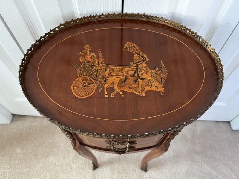 Antique 1920s Louis XV French Walnut Marquetry Side Table w/Ormolu Bronze D'or gallery