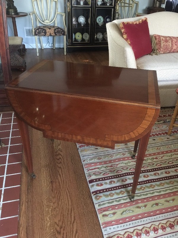 Baker Furniture Drop Leaf Side Table/Game Table w/Brass Casters (Rare!!) gallery
