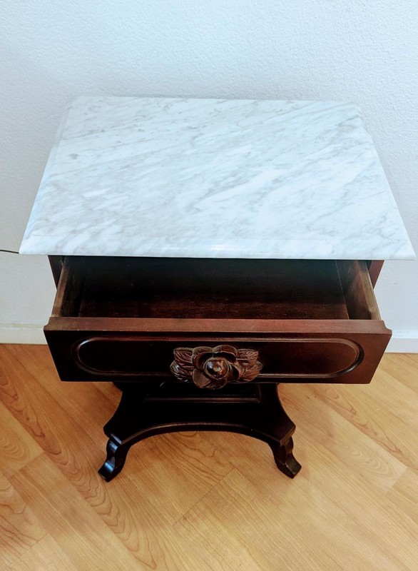 Vintage Victorian Style Lyre-Harp Mahogany Italian side table Marble top gallery