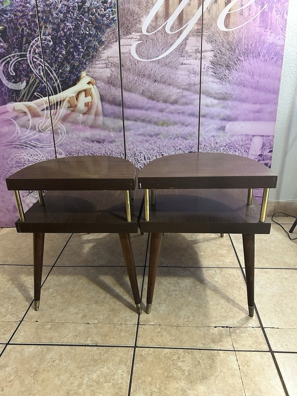 2 Mid Century Modern 2 Tier End Side Tables 1960's Formica Tops gallery