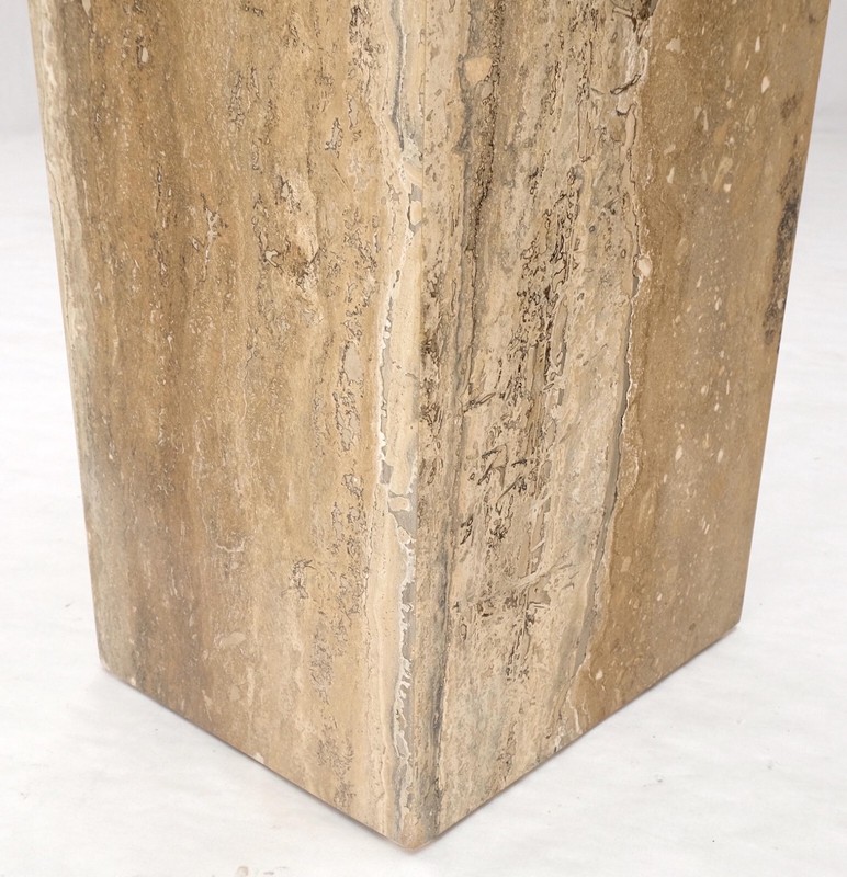 Single Travertine Pedestal Glass Top Italian Modern Sofa Console Table MINT! gallery
