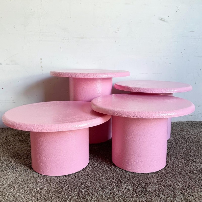 Postmodern Pink Textures Circular Mushroom Nesting Tables - Set of 4 gallery