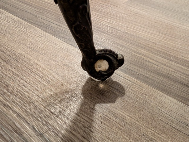 19th C American Tiger Oak side Table w/claw & rock crystal feet gallery
