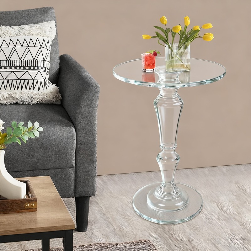 Clear Acrylic Side Table Round Ende Table Drink Table for Small Space 13.8″x19”