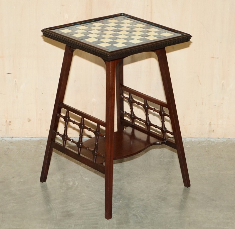 ANTIQUE VICTORIAN AESTHETIC MOVEMENT STYLE TILED TOP CHESSBOARD CHESS TABLE gallery