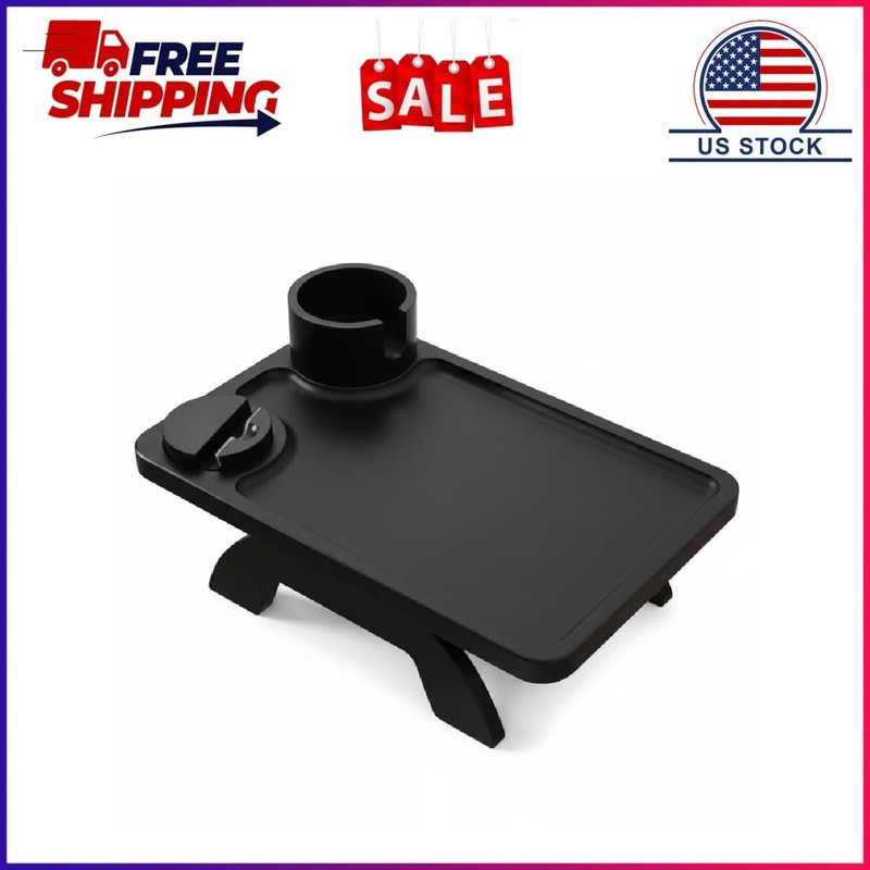 Gianna Sofa Arm Tray,3-in-1 Clip-On Table TV Tray with Rotating Cup Holder and P