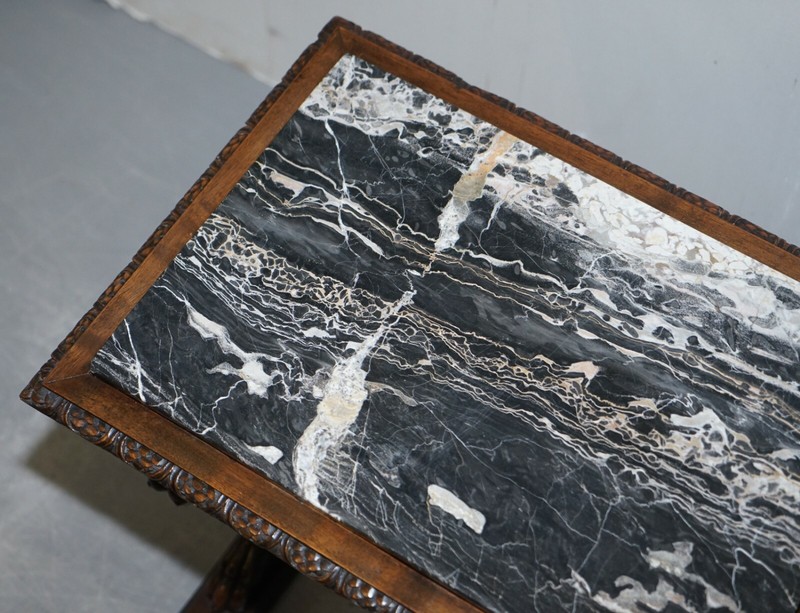 ITALAIN CIRCA 1840 ORNATELY HAND CARVED OAK SIDE TABLE WITH SOLID MARBLE TOP gallery