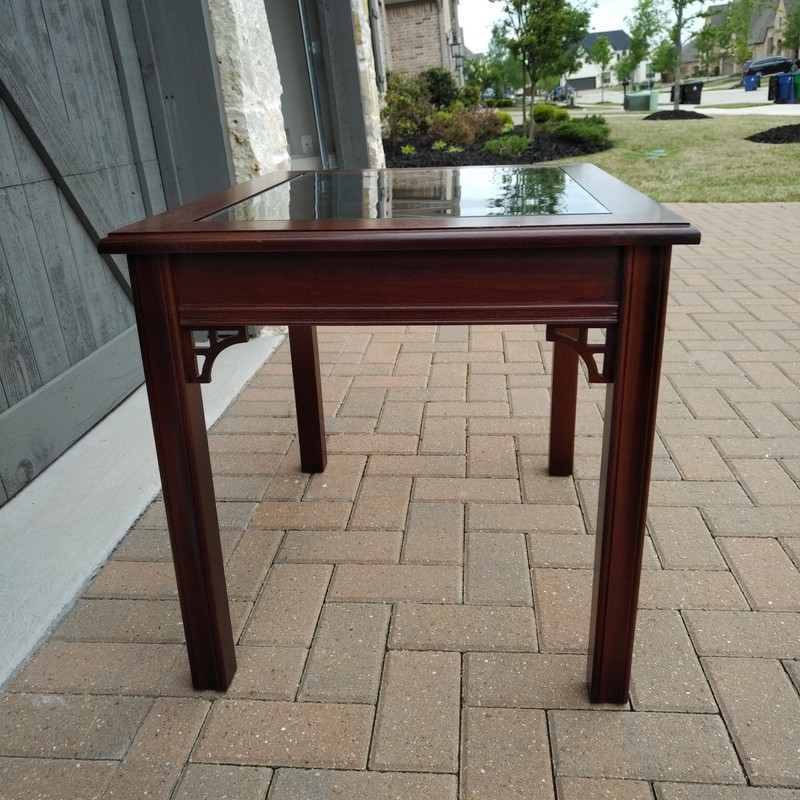 MAHOGANY CHIPPENDALE END TABLE WITH BRAND NEW GLASS TOP gallery