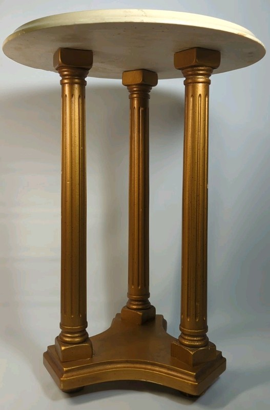 Hollywood Regency Marble Side Table Elegant Columns Mid Century Modern Vtg 20″