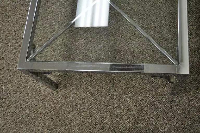 Mid Century Modern Chrome X-Frame Glass Top Hollywood Regency Coffee Table gallery