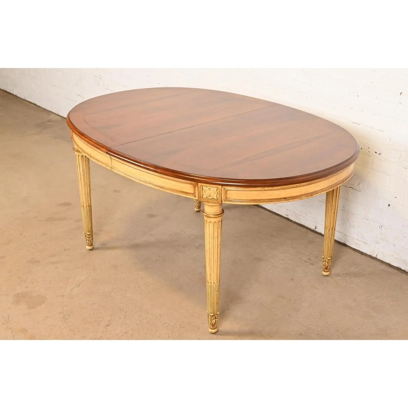 Karges French Regency Louis XVI Burled Walnut Extension Dining Table, Refinished gallery