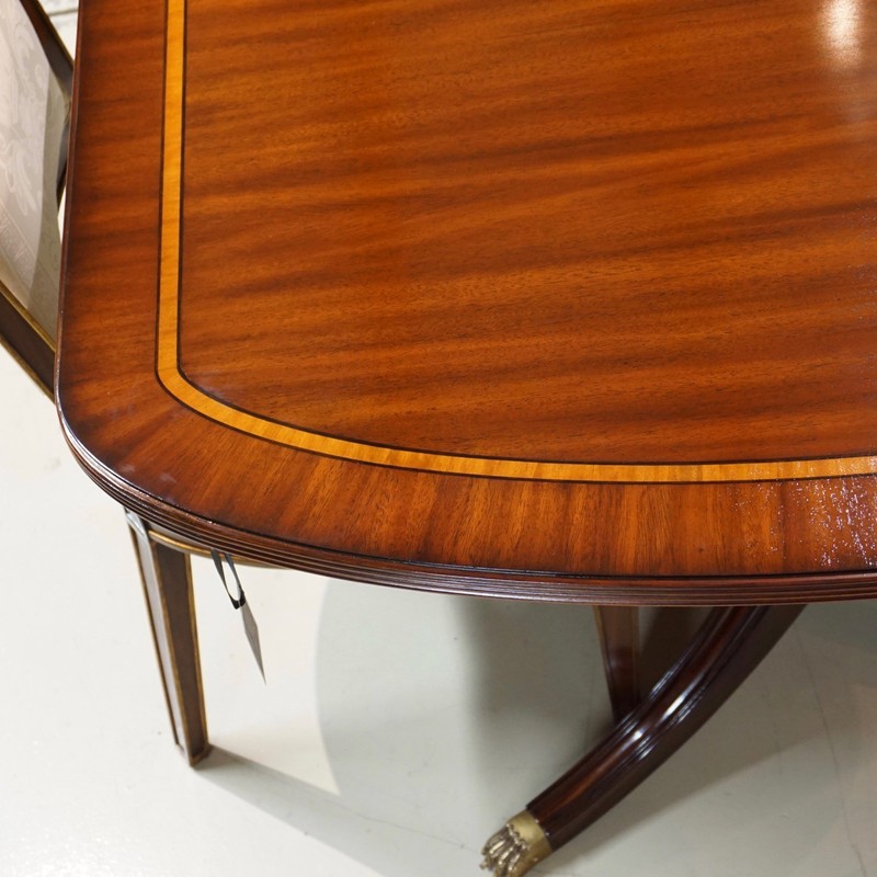 10' Duncan Phyfe traditional mahogany 2 pedestal formal dining table gallery