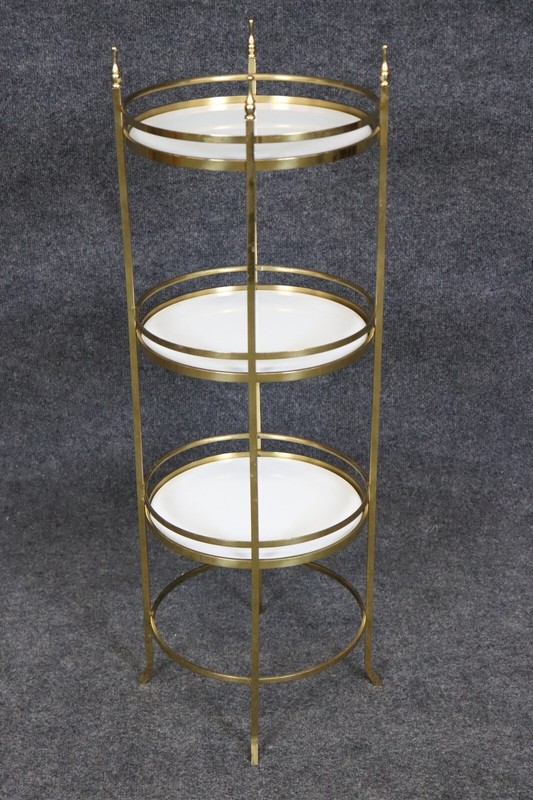 Fine Quality French Brass and Milk Glass Portable Dessert Tray Table or Etagere gallery