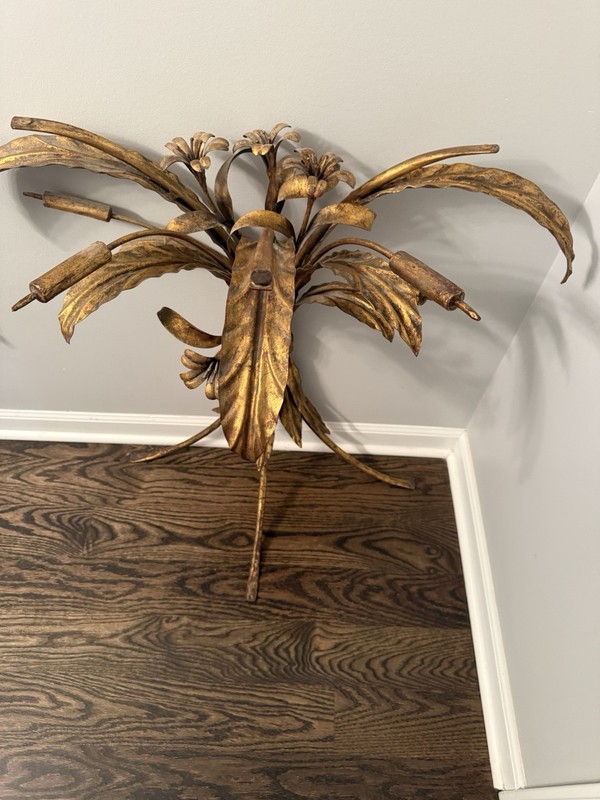 Italian Hollywood Regency Gilt Metal Flowers Wall Table/Hans Kogl gallery