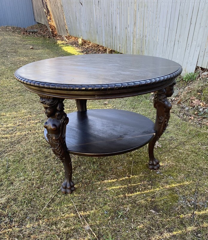 R. J. HORNER CARVED FIGURAL OAK CENTER TABLE gallery