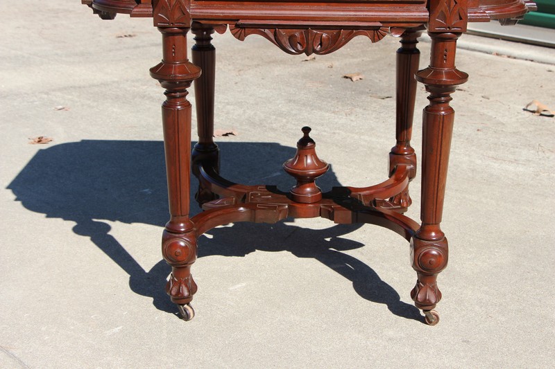 Superb Large Walnut Victorian Picture Frame Marble Top Library Table ~Ca.1870 gallery