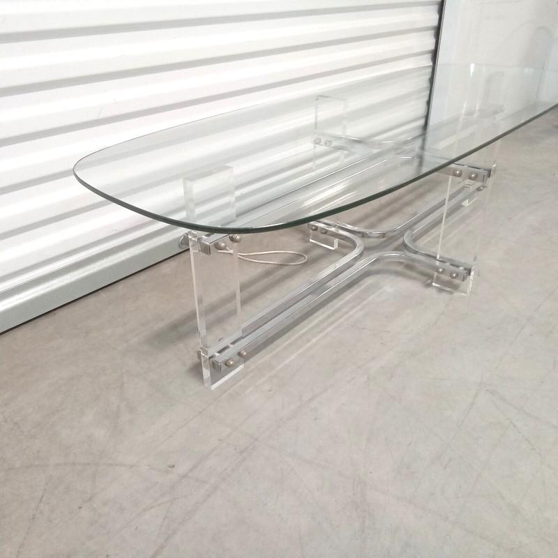 CHARLES HOLLIS JONES CHROME LUCITE GLASS SURFBOARD COFFEE TABLE VINTAGE 70’s MCM