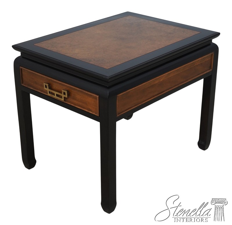 68704: CENTURY Ebonized Rectangular Burl Top 1 Drawer End Table