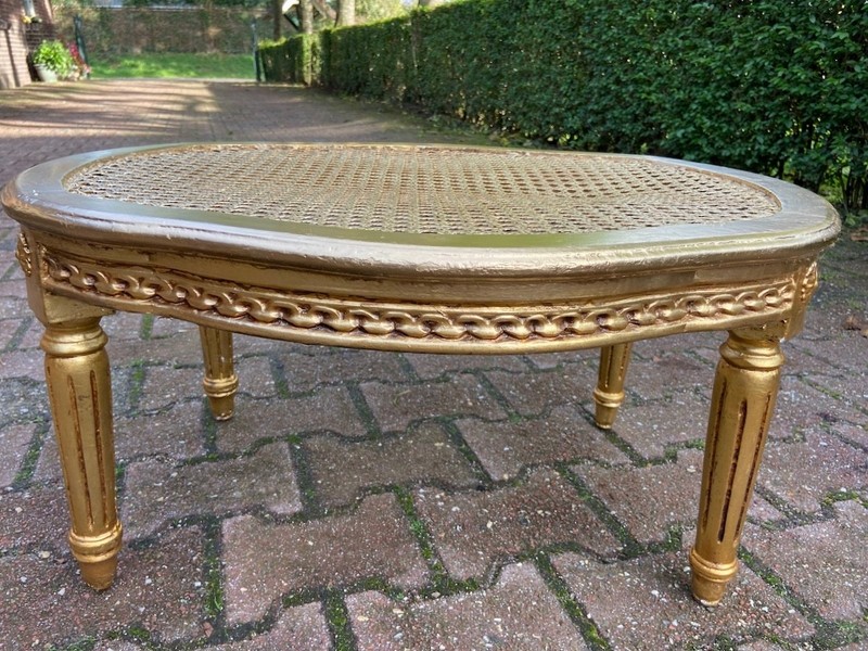 Coffee Accent Table French Louis XVI Vintage 1950s Gold Leaf Cane Beechwood gallery
