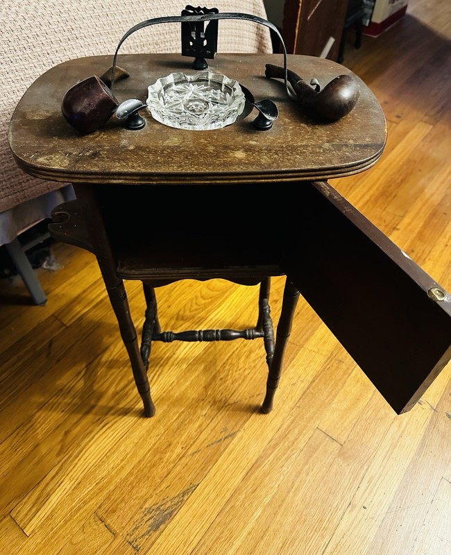 1800s Smoking Table with Pipes and Accessories Antique Mahogany gallery