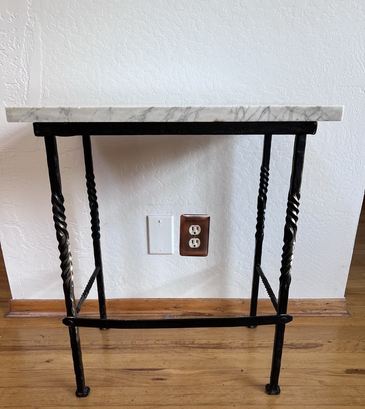 Mediterranean Wrought Iron Marble Side Table Barley Twist Legs Vintage gallery