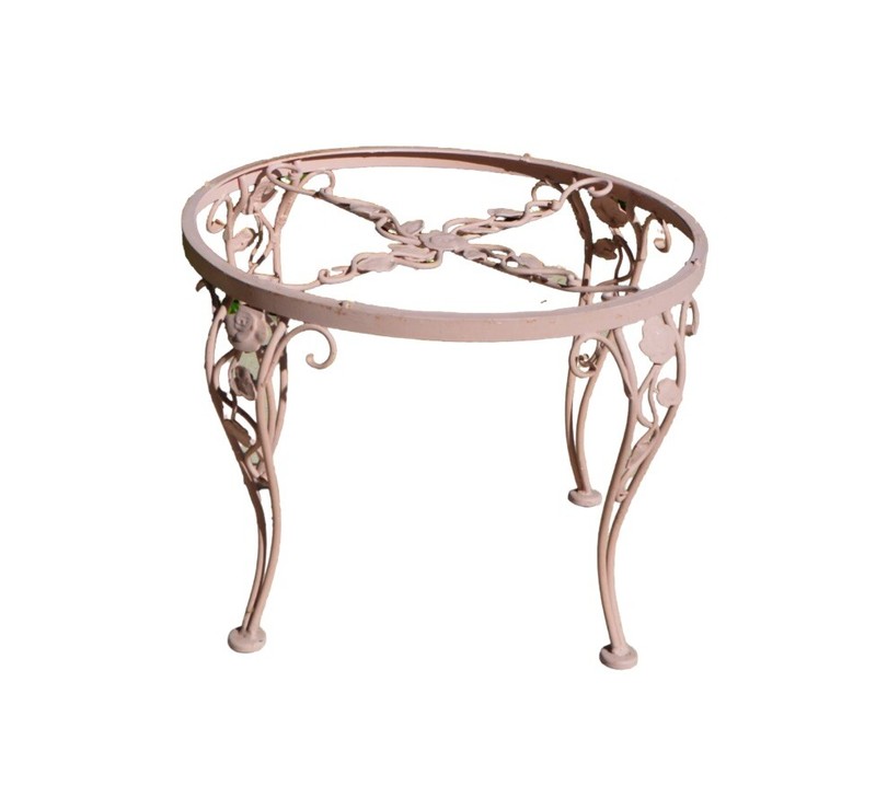 Round Vintage Wrought Iron Pink Side Table W/ Glass Top