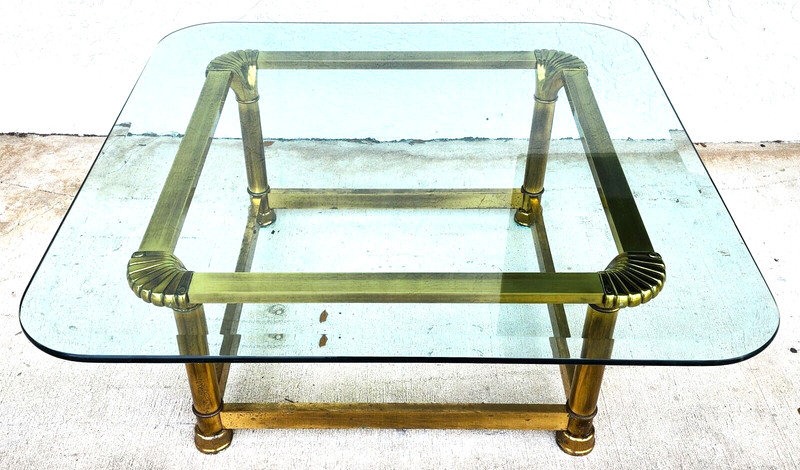 Mastercraft Style Coffee Table Brass Glass 1970s gallery
