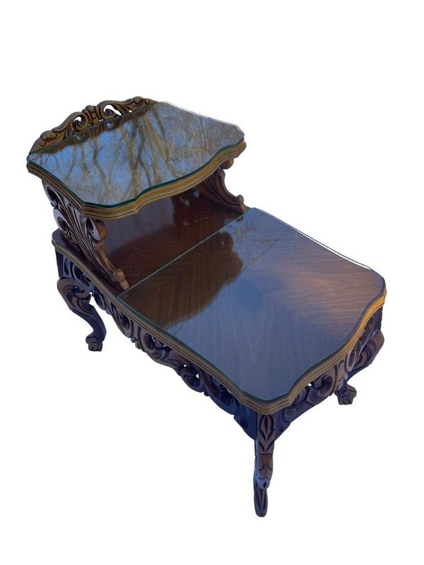 Baroque Style End Table Hand Carved Wood with Glass Top gallery
