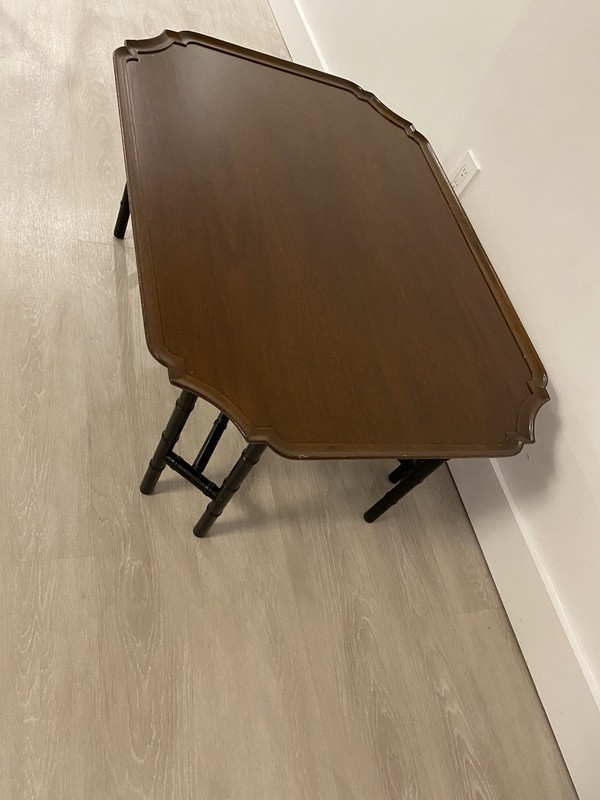 Faux Bamboo Kittinger Tray Top Rectangular Coffee Table With Ebonized Black Legs gallery