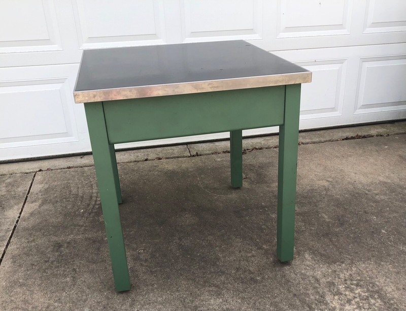 Vintage Industrial Lab Table Weldwood Epoxy Top Original Green Paint gallery